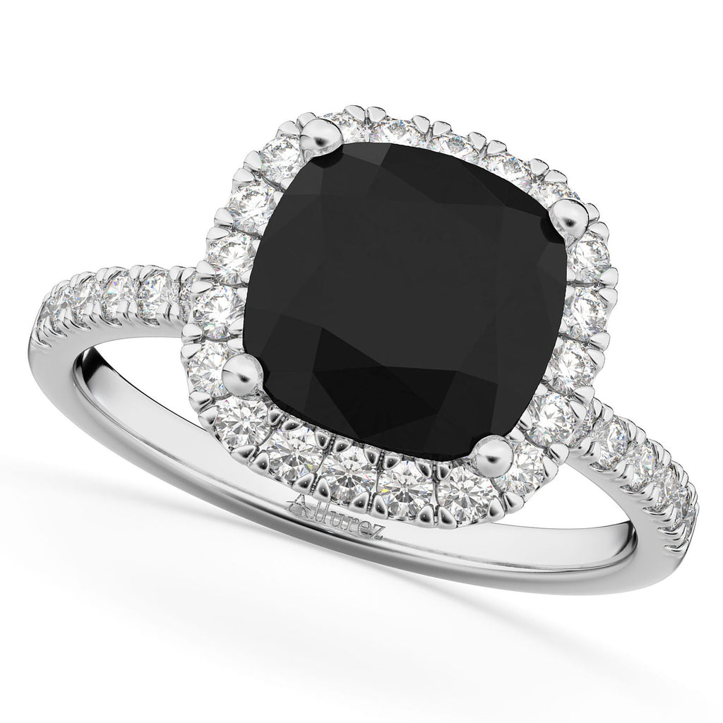 Black & White Diamonds Cushion-Cut Halo Bridal Set 14K White Gold (2.82ct)