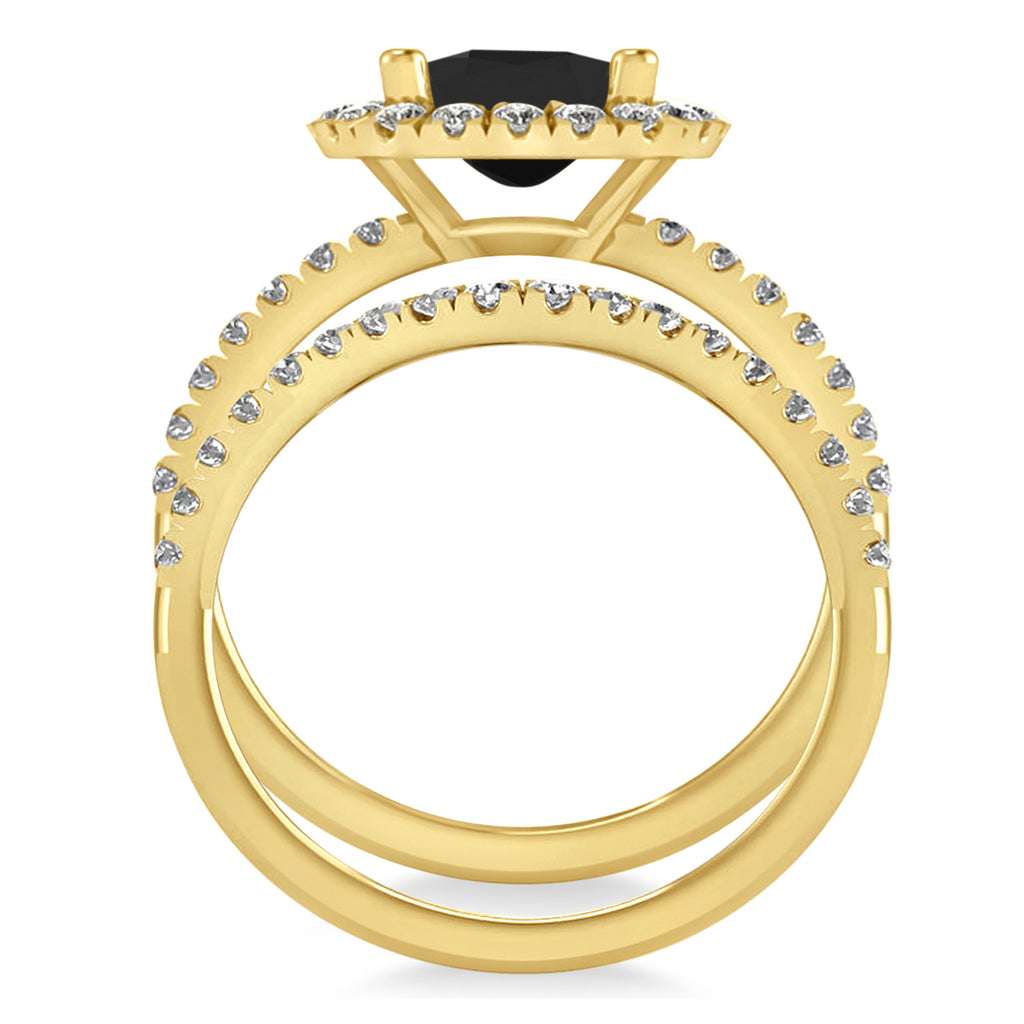 Black & White Diamonds Cushion-Cut Halo Bridal Set 14K Yellow Gold (2.82ct)