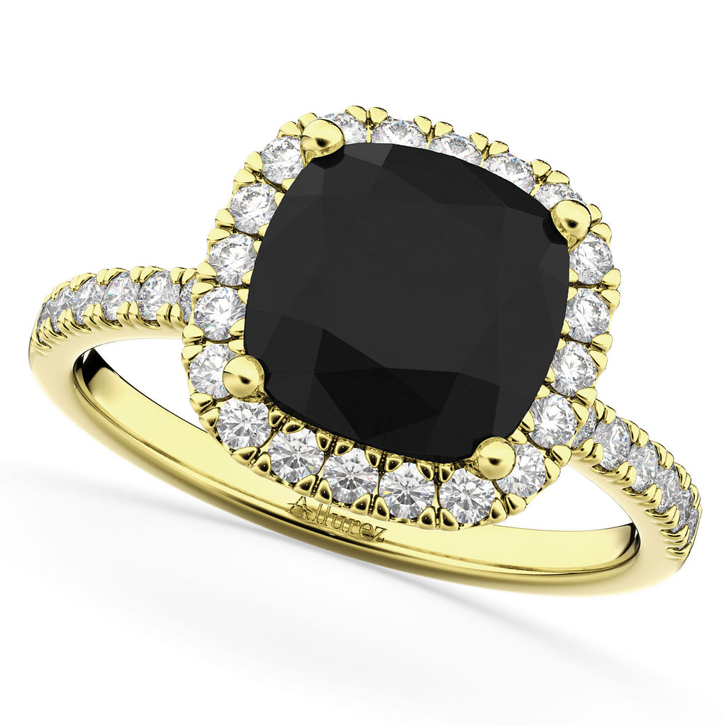 Black & White Diamonds Cushion-Cut Halo Bridal Set 14K Yellow Gold (2.82ct)