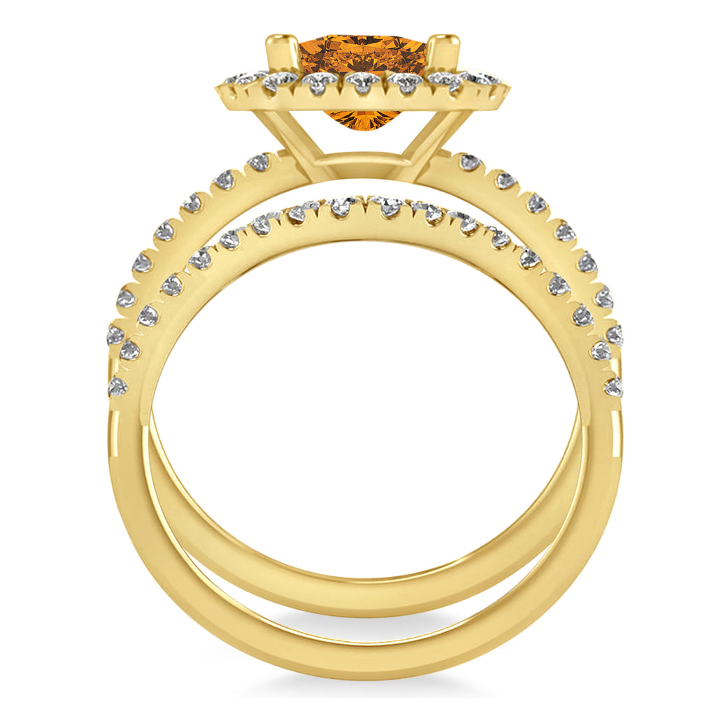 Citrine & Diamonds Cushion-Cut Halo Bridal Set 14K Yellow Gold (3.38ct)