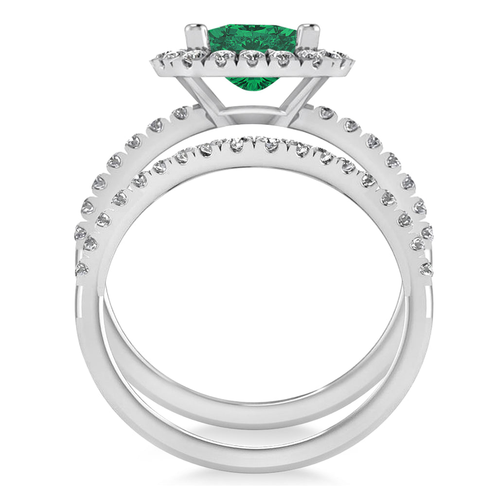 Lab Emerald & Lab Grown Diamonds Cushion-Cut Halo Bridal Set 14K White Gold (3.38ct)