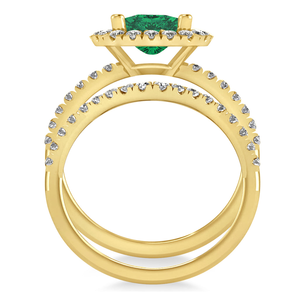 Emerald & Diamonds Cushion-Cut Halo Bridal Set 14K Yellow Gold (3.38ct)