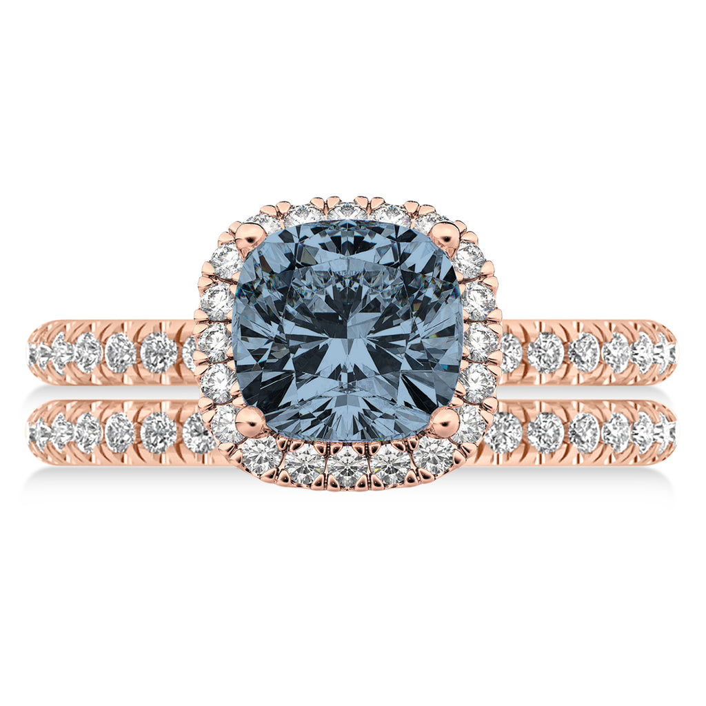 Gray Spinel & Diamonds Cushion-Cut Halo Bridal Set 14K Rose Gold (3.38ct)