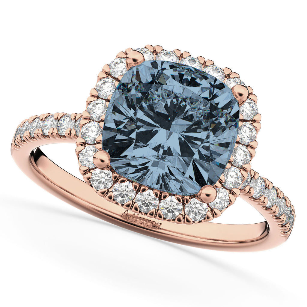 Gray Spinel & Diamonds Cushion-Cut Halo Bridal Set 14K Rose Gold (3.38ct)