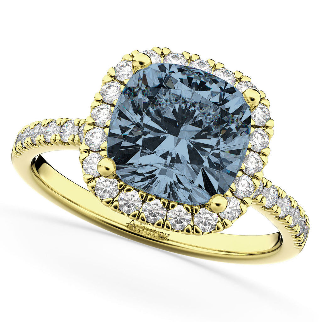 Gray Spinel & Diamonds Cushion-Cut Halo Bridal Set 14K Yellow Gold (3.38ct)