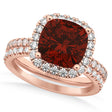 Garnet & Diamonds Cushion-Cut Halo Bridal Set 14K Rose Gold (3.38ct)