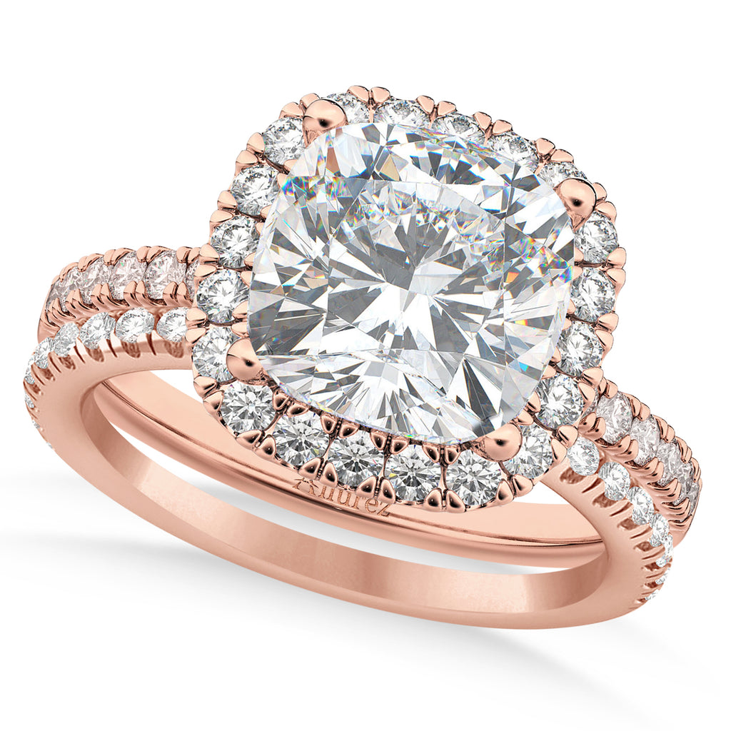 Lab & White Diamonds Cushion-Cut Halo Bridal Set 14K Rose Gold (2.82ct)