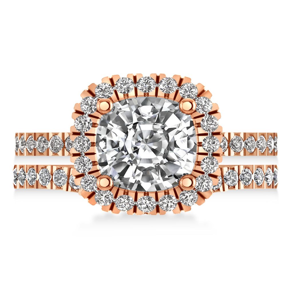 Lab & White Diamonds Cushion-Cut Halo Bridal Set 14K Rose Gold (2.82ct)