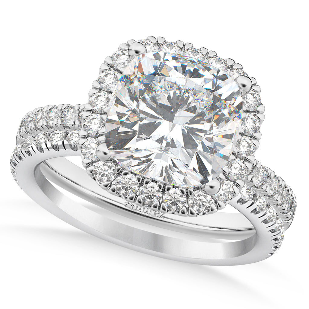 Lab & White Diamonds Cushion-Cut Halo Bridal Set 14K White Gold (2.82ct)
