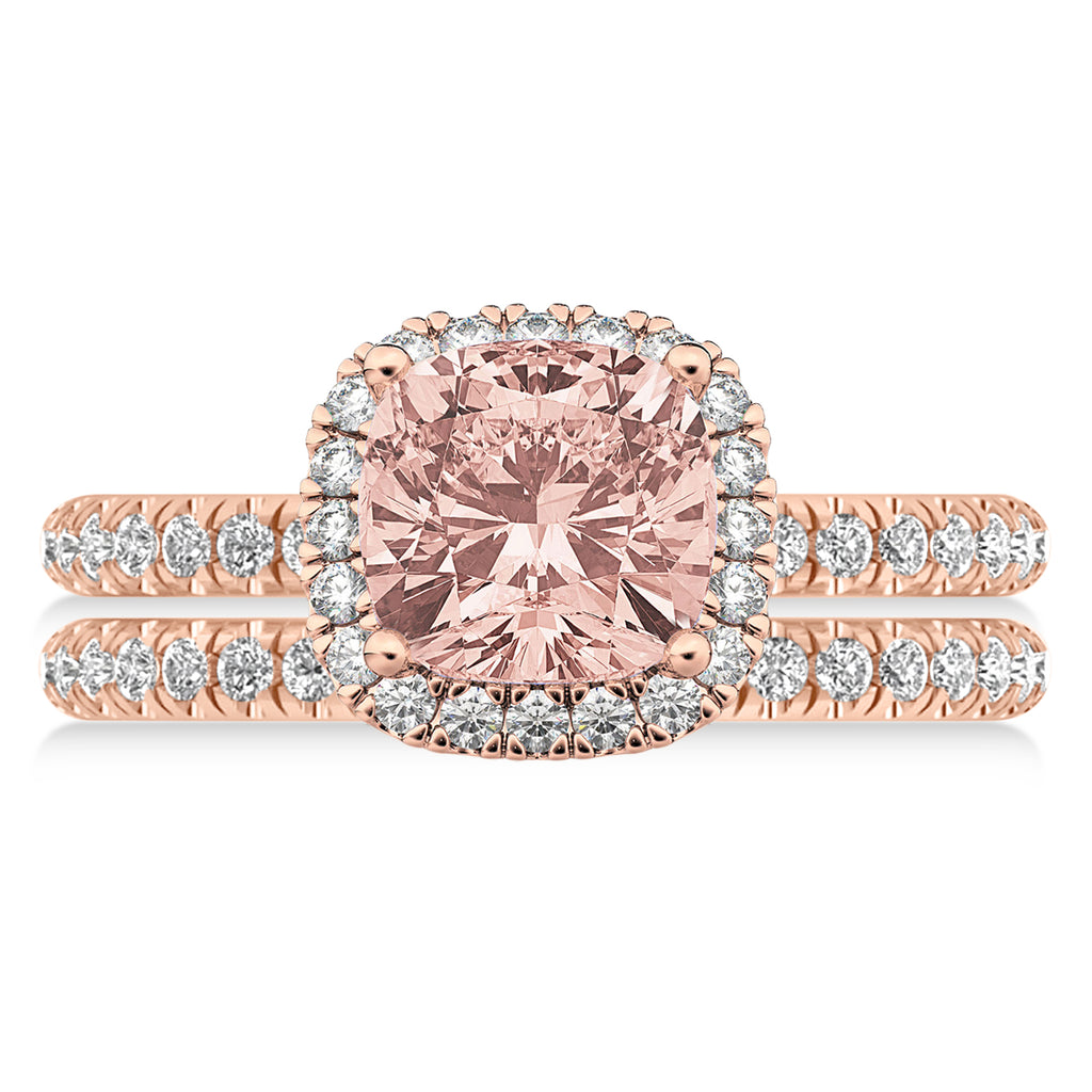 Morganite & Diamonds Cushion-Cut Halo Bridal Set 14K Rose Gold (3.38ct)
