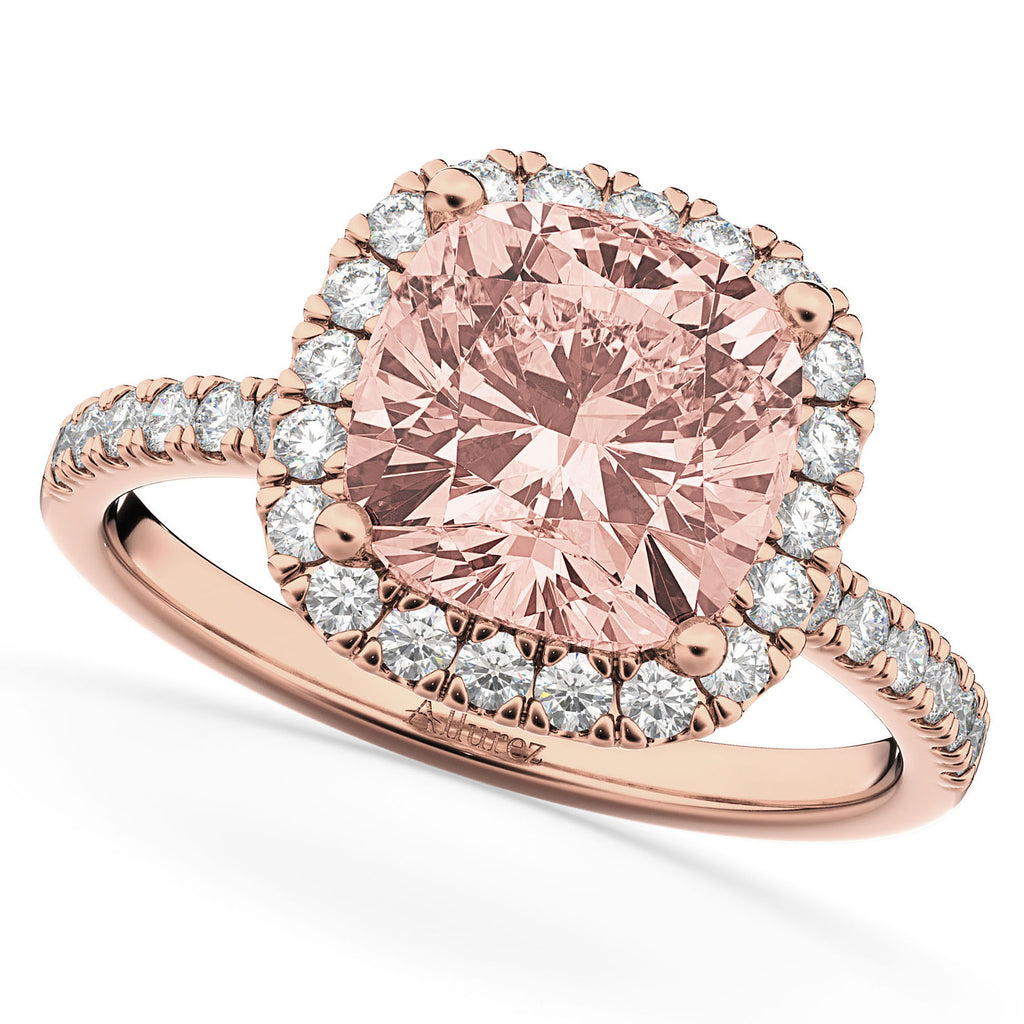 Morganite & Diamonds Cushion-Cut Halo Bridal Set 14K Rose Gold (3.38ct)