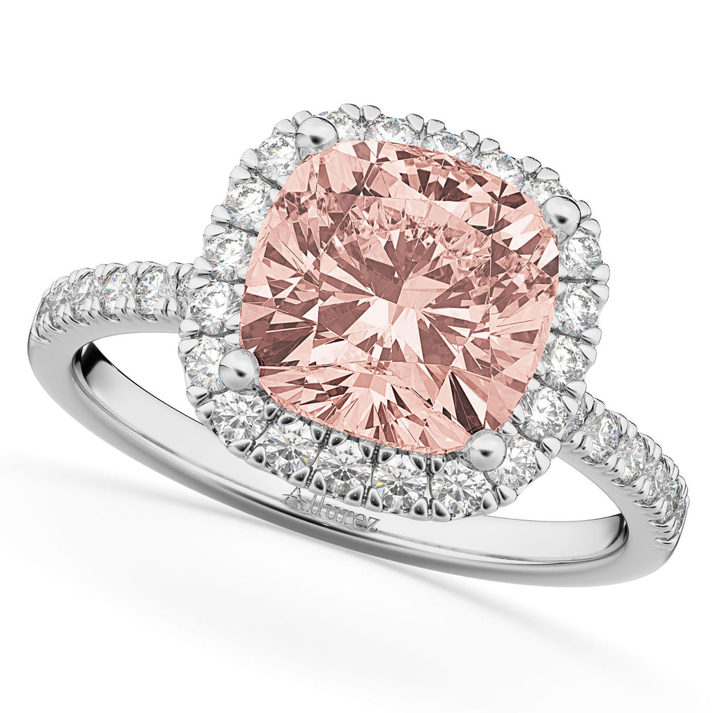 Morganite & Diamonds Cushion-Cut Halo Bridal Set 14K White Gold (3.38ct)
