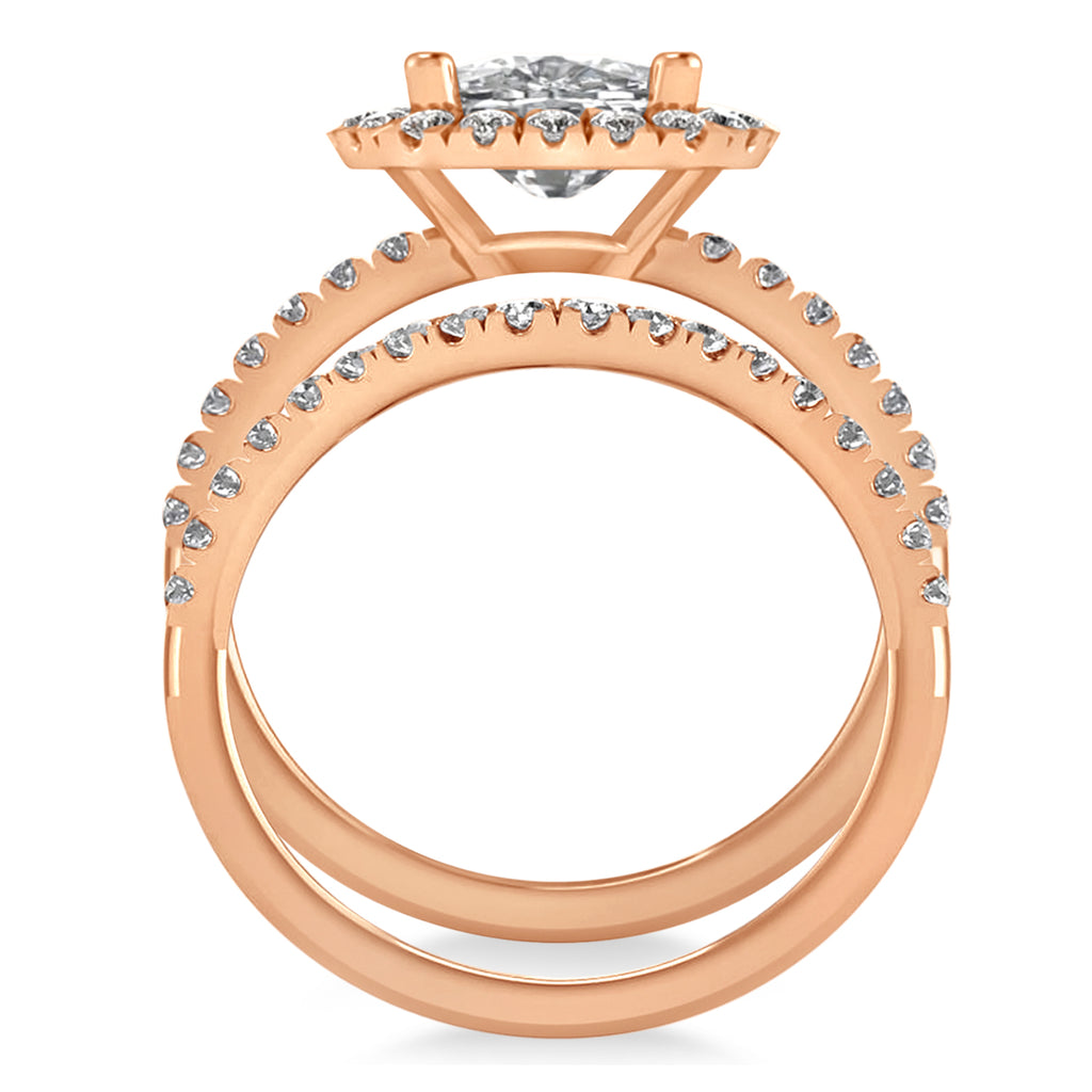 Moissanite & Diamonds Cushion-Cut Halo Bridal Set 14K Rose Gold (2.93ct)