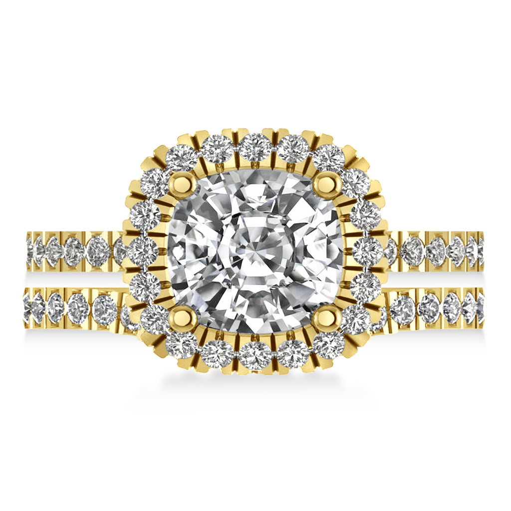 Moissanite & Diamonds Cushion-Cut Halo Bridal Set 14K Yellow Gold (2.93ct)