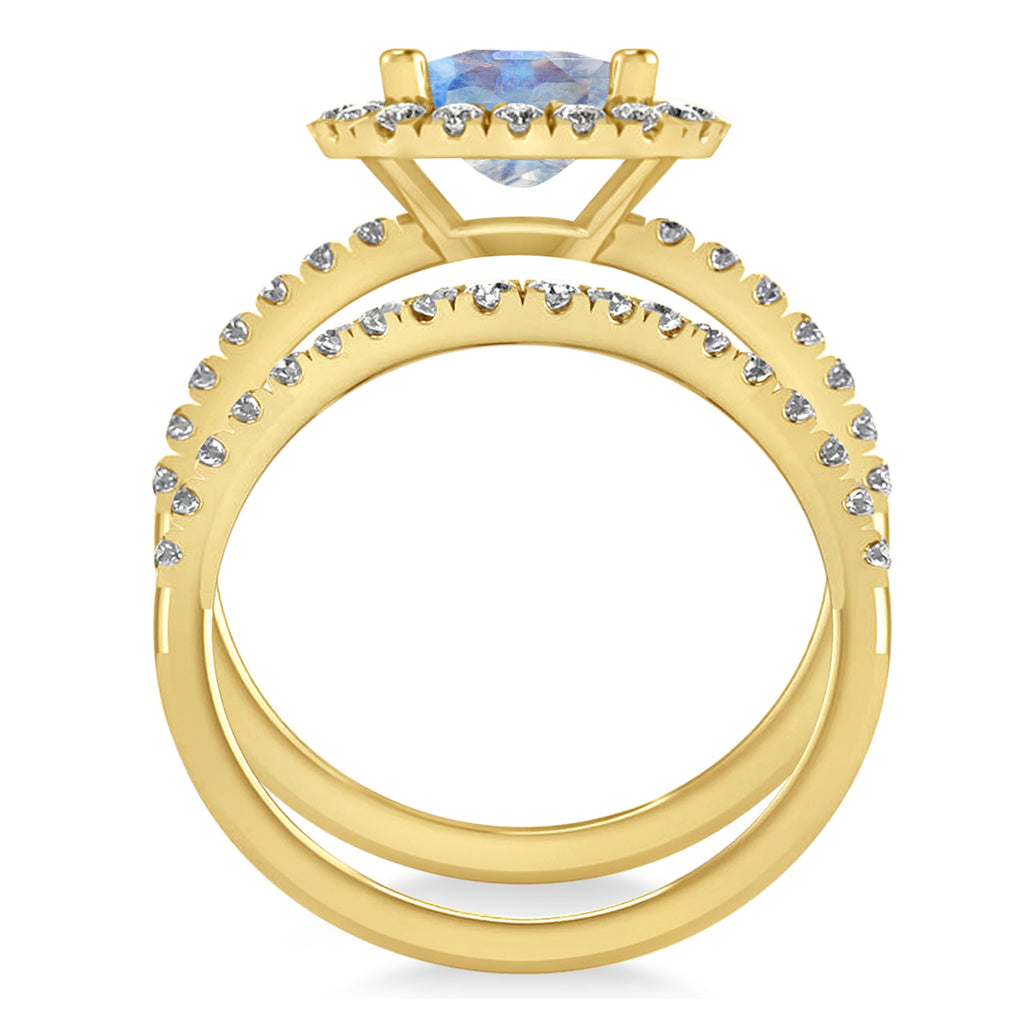 Moonstone & Diamonds Cushion-Cut Halo Bridal Set 14K Yellow Gold (3.38ct)