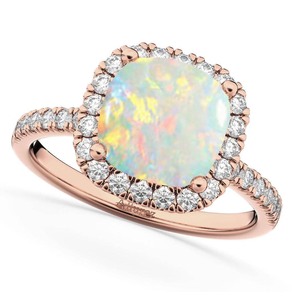 Opal & Diamonds Cushion-Cut Halo Bridal Set 14K Rose Gold (3.38ct)