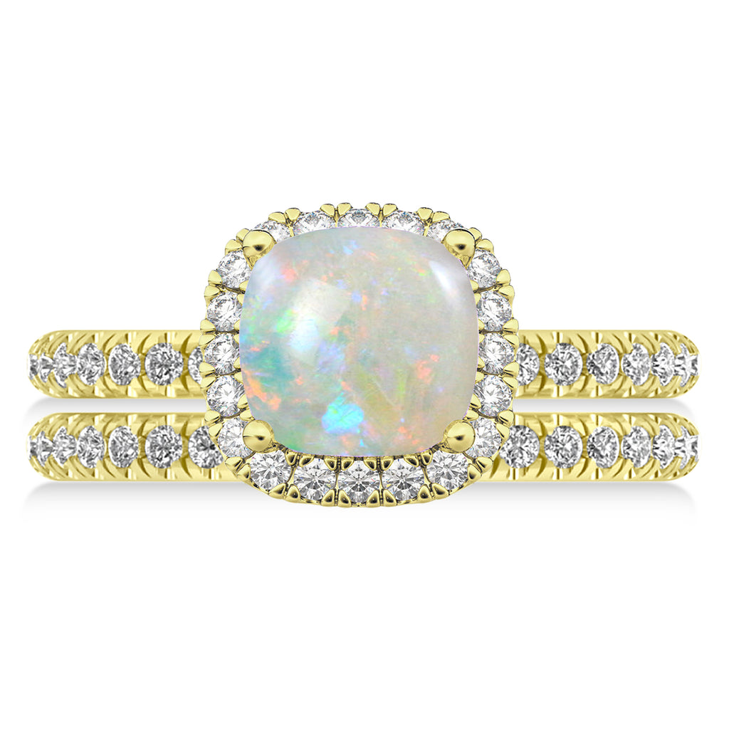 Opal & Diamonds Cushion-Cut Halo Bridal Set 14K Yellow Gold (3.38ct)