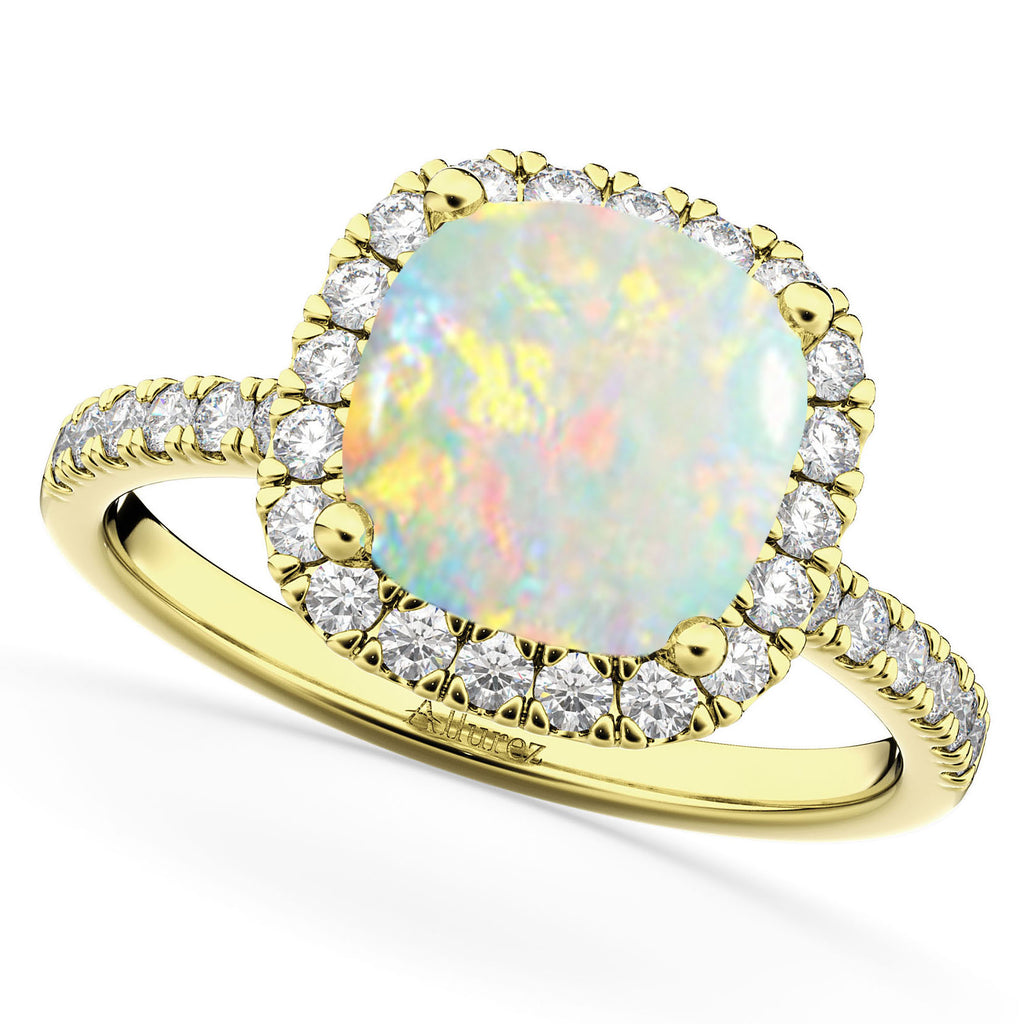 Opal & Diamonds Cushion-Cut Halo Bridal Set 14K Yellow Gold (3.38ct)