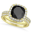 Onyx & Diamonds Cushion-Cut Halo Bridal Set 14K Yellow Gold (3.38ct)