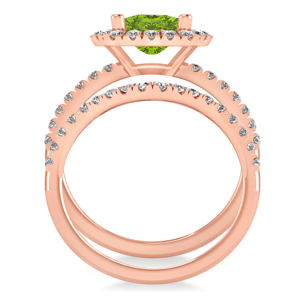 Peridot & Diamonds Cushion-Cut Halo Bridal Set 14K Rose Gold (3.38ct)