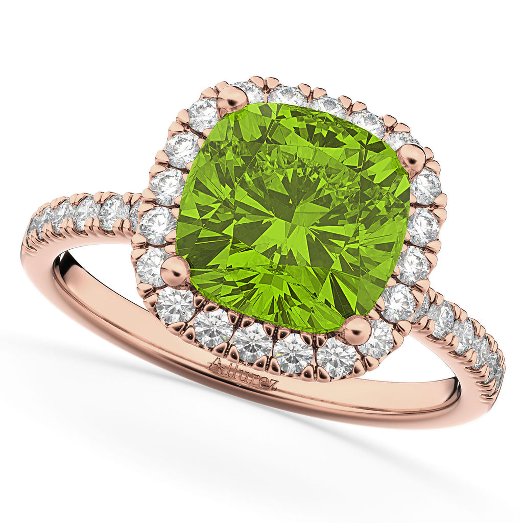 Peridot & Diamonds Cushion-Cut Halo Bridal Set 14K Rose Gold (3.38ct)