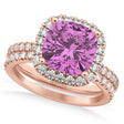 Lab Pink Sapphire & Lab Diamonds Cushion-Cut Halo Bridal Set 14K Rose Gold (3.38ct)