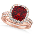 Ruby & Diamonds Cushion-Cut Halo Bridal Set 14K Rose Gold (3.38ct)