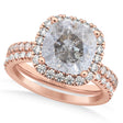 Salt & Pepper & White Diamonds Cushion-Cut Halo Bridal Set 14K Rose Gold (2.82ct)