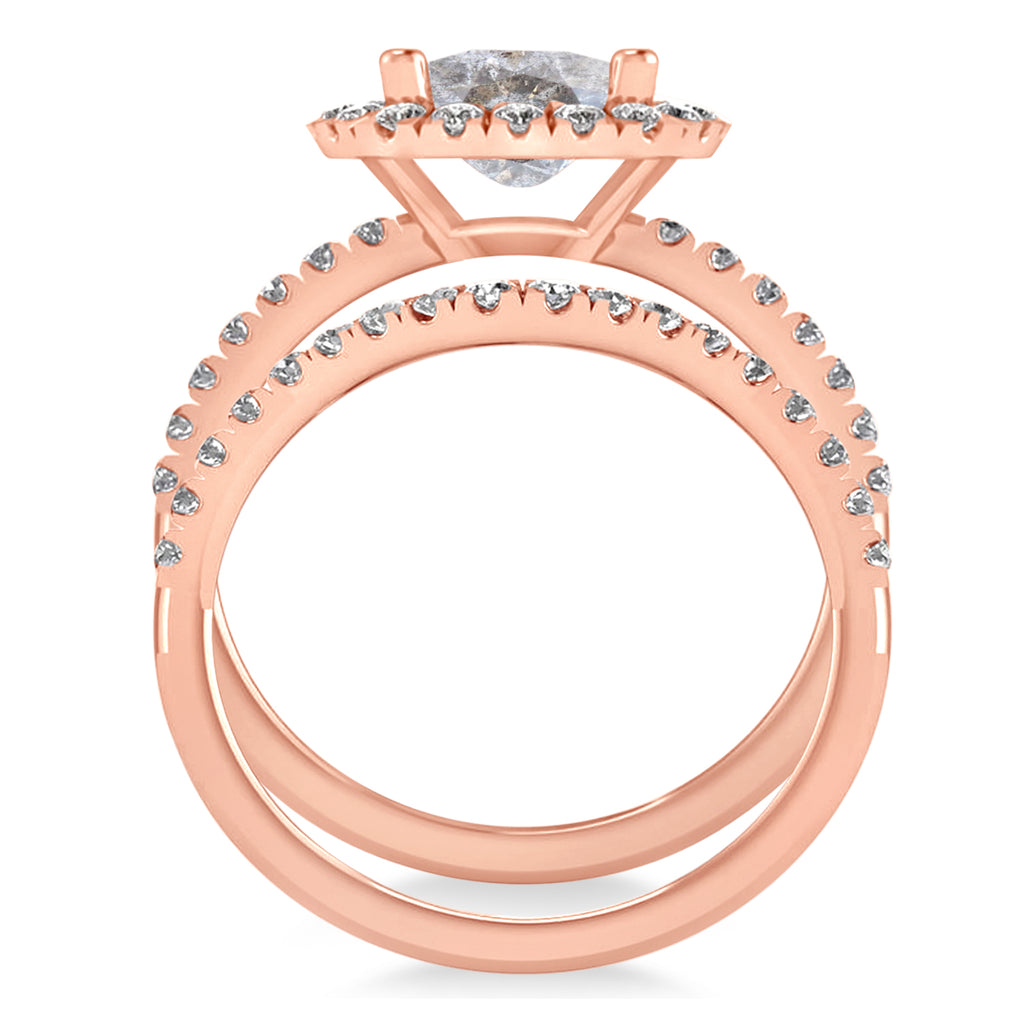 Salt & Pepper & White Diamonds Cushion-Cut Halo Bridal Set 14K Rose Gold (2.82ct)