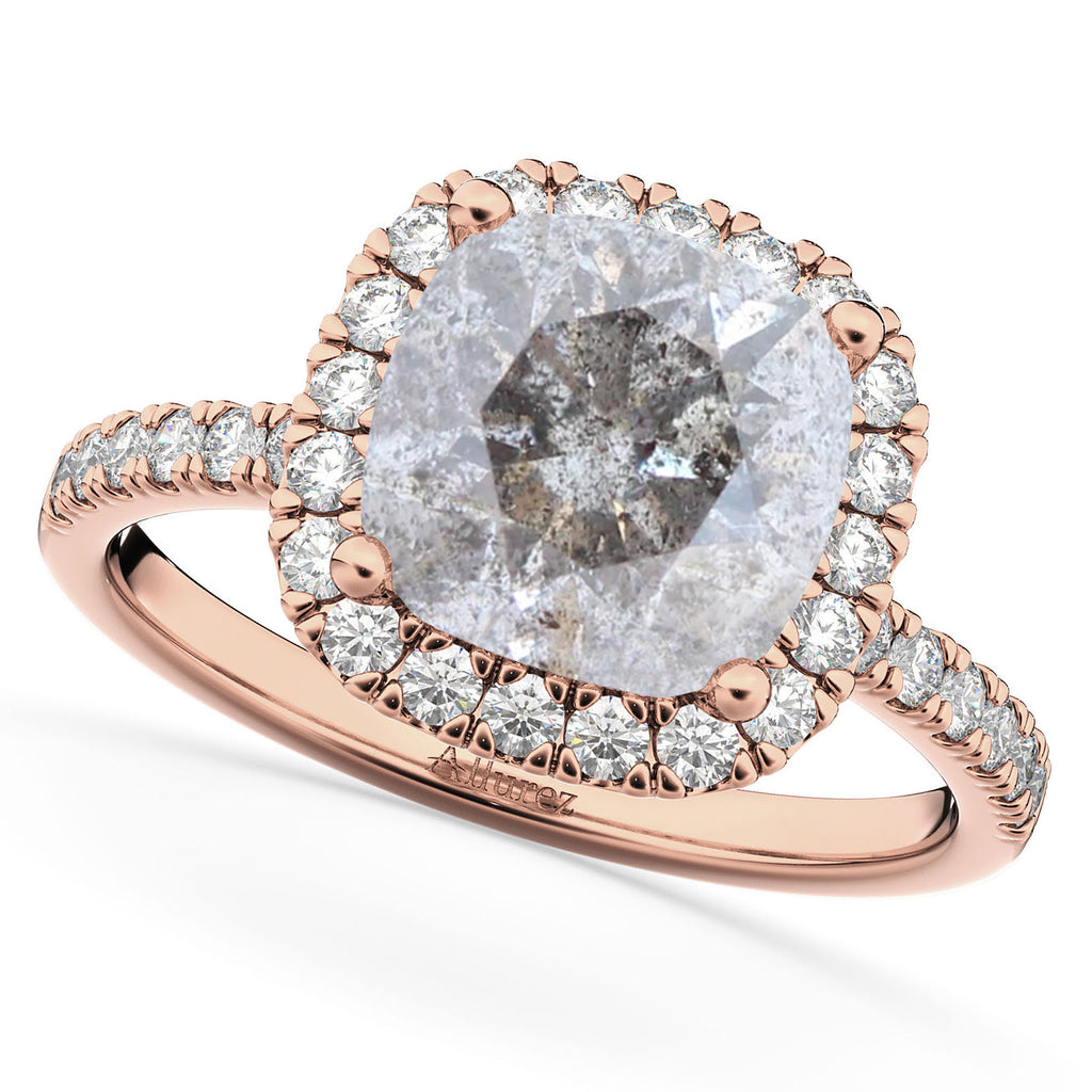 Salt & Pepper & White Diamonds Cushion-Cut Halo Bridal Set 14K Rose Gold (2.82ct)