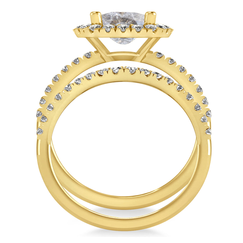 Salt & Pepper & White Diamonds Cushion-Cut Halo Bridal Set 14K Yellow Gold (2.82ct)