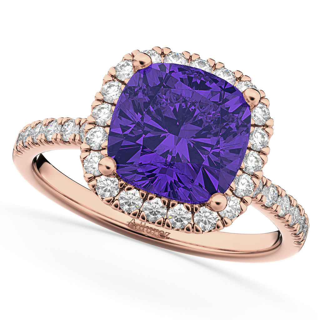 Tanzanite & Diamonds Cushion-Cut Halo Bridal Set 14K Rose Gold (3.38ct)