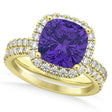 Tanzanite & Diamonds Cushion-Cut Halo Bridal Set 14K Yellow Gold (3.38ct)