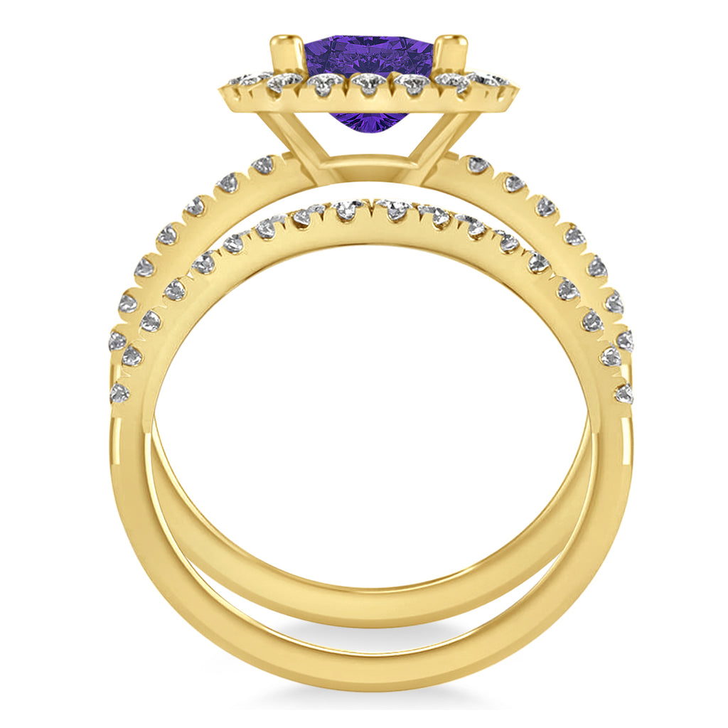 Tanzanite & Diamonds Cushion-Cut Halo Bridal Set 14K Yellow Gold (3.38ct)