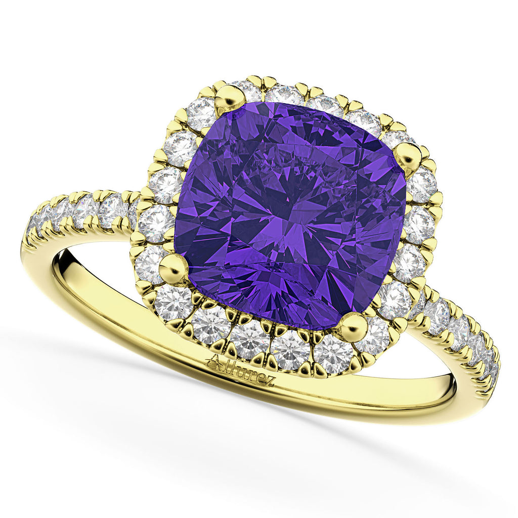 Tanzanite & Diamonds Cushion-Cut Halo Bridal Set 14K Yellow Gold (3.38ct)