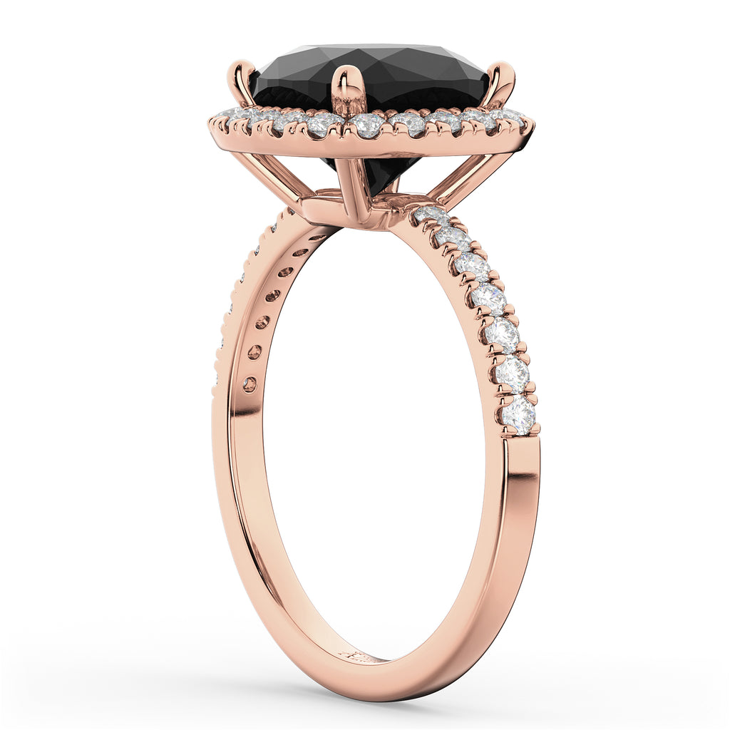 Cushion Cut Black Diamond Engagement Ring 14k Rose Gold (2.55ct)