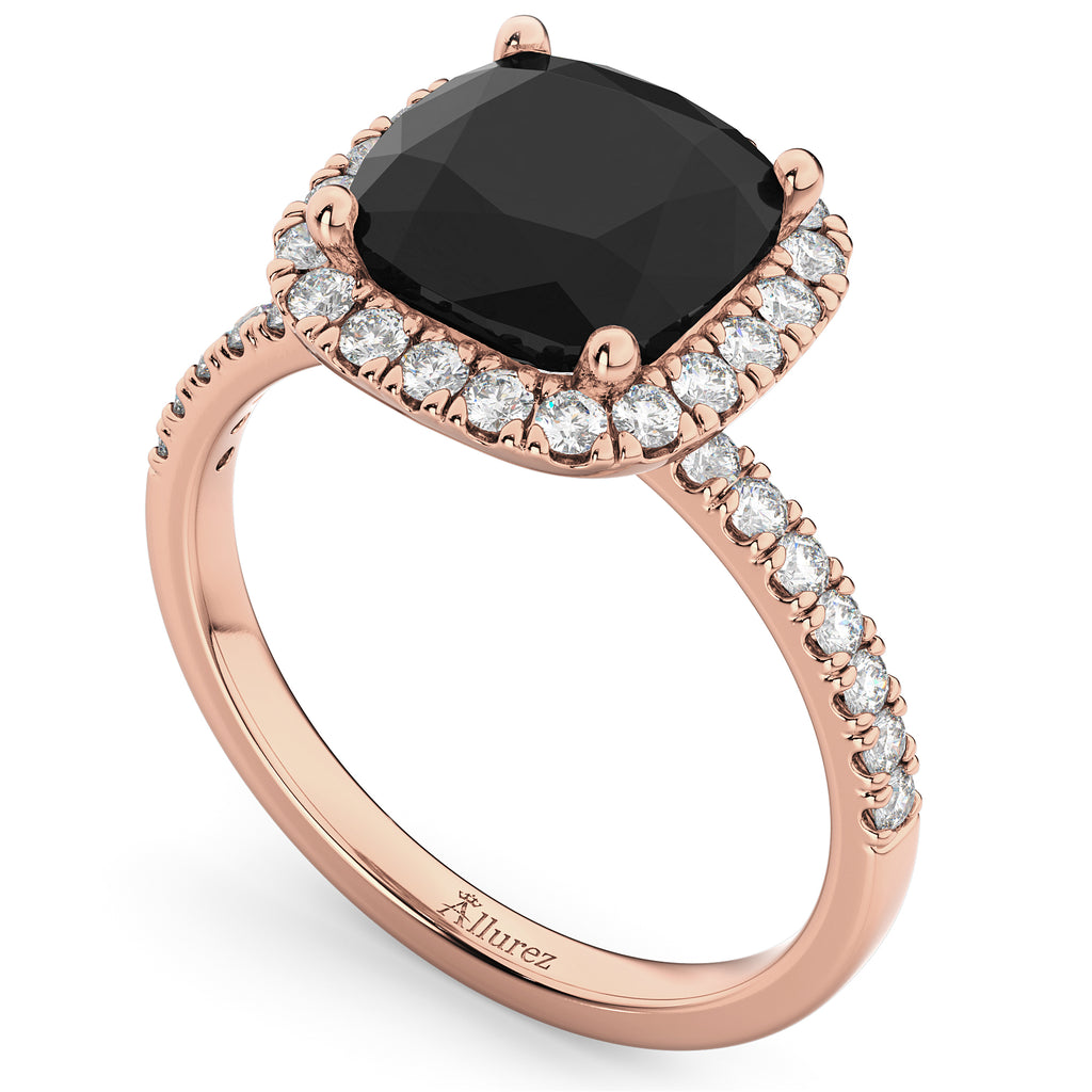 Cushion Cut Black Diamond Engagement Ring 14k Rose Gold (2.55ct)
