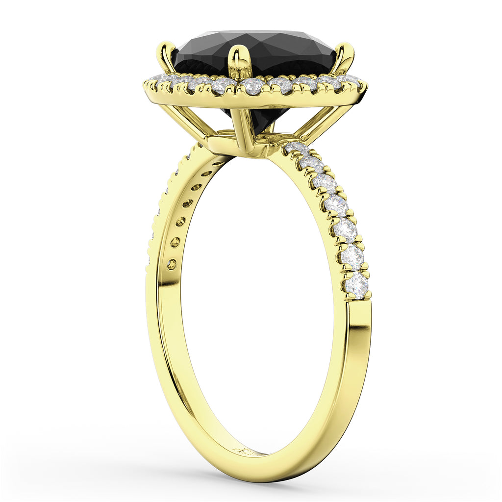 Cushion Cut Black Diamond Engagement Ring 14k Yellow Gold (2.55ct)