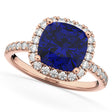 Cushion Cut Halo Lab Blue Sapphire & Lab Diamond Engagement Ring 14k Rose Gold (3.11ct)