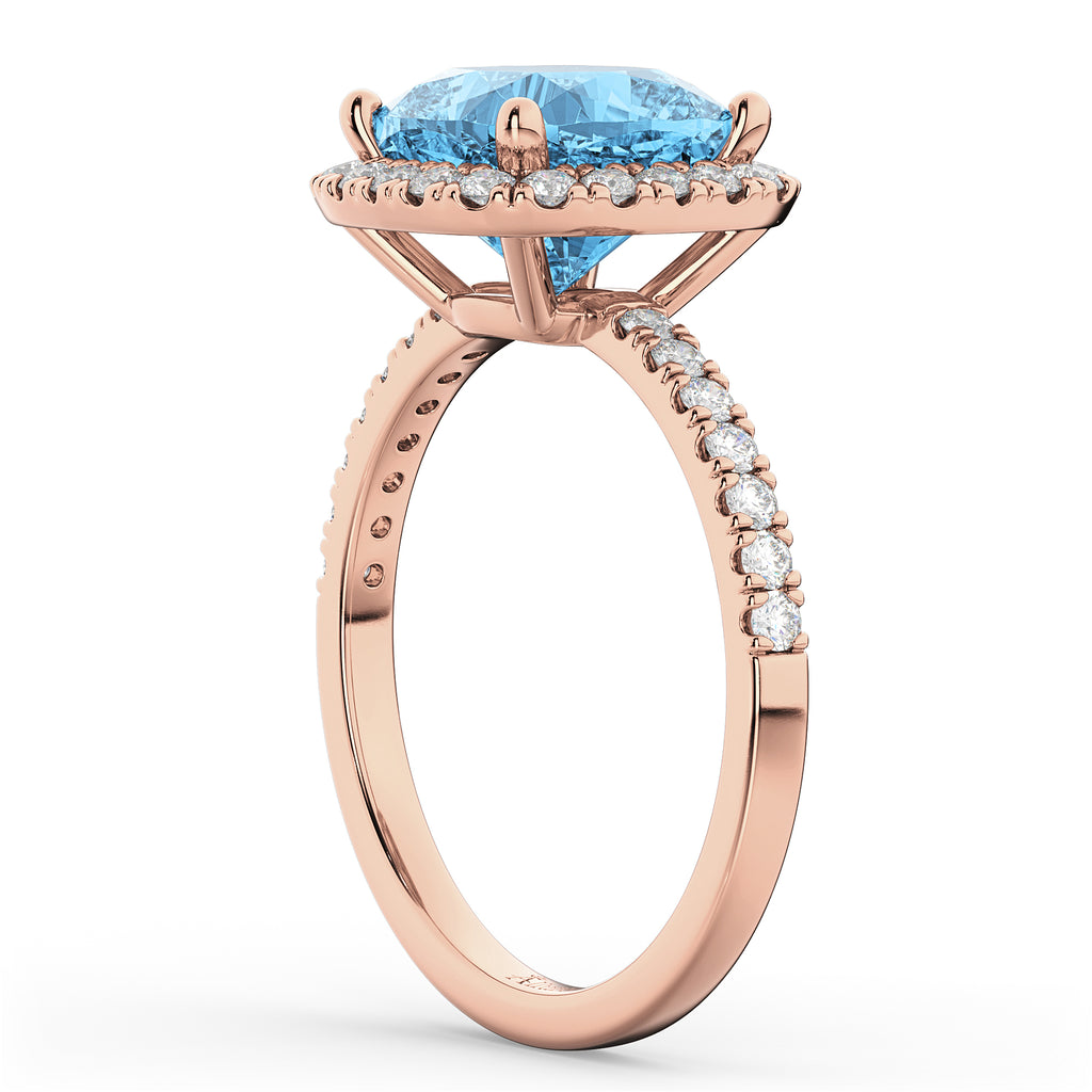 Cushion Cut Halo Blue Topaz & Diamond Engagement Ring 14k Rose Gold (3.11ct)