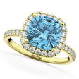 Cushion Cut Halo Blue Topaz & Diamond Engagement Ring 14k Yellow Gold (3.11ct)