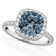 Cushion Cut Halo Gray Spinel & Diamond Engagement Ring 14k White Gold (3.11ct)
