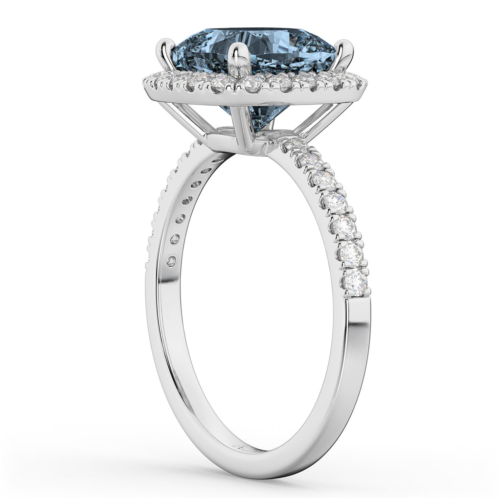 Cushion Cut Halo Gray Spinel & Diamond Engagement Ring 14k White Gold (3.11ct)