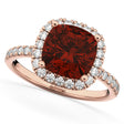 Cushion Cut Halo Garnet & Diamond Engagement Ring 14k Rose Gold (3.11ct)