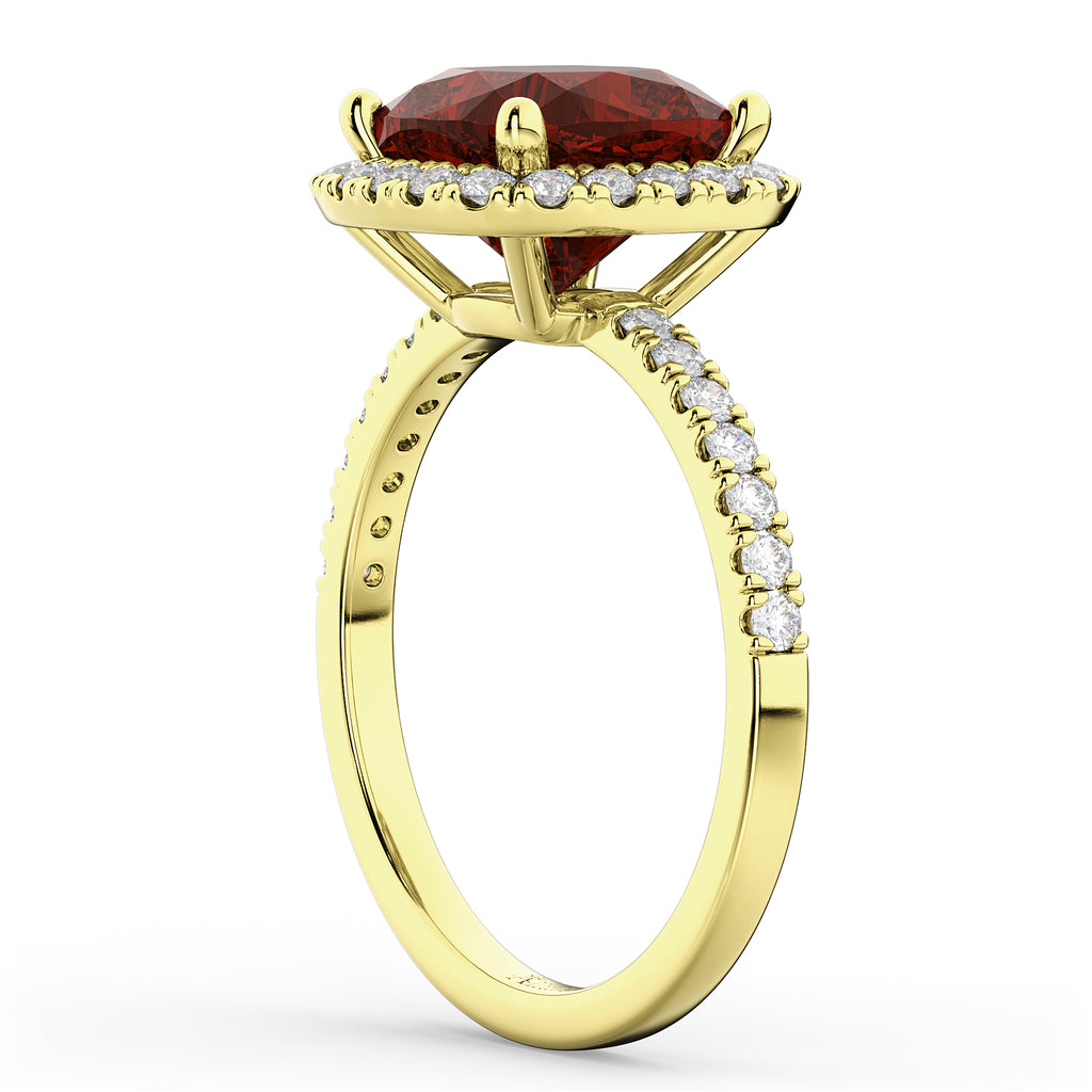 Cushion Cut Halo Garnet & Diamond Engagement Ring 14k Yellow Gold (3.11ct)