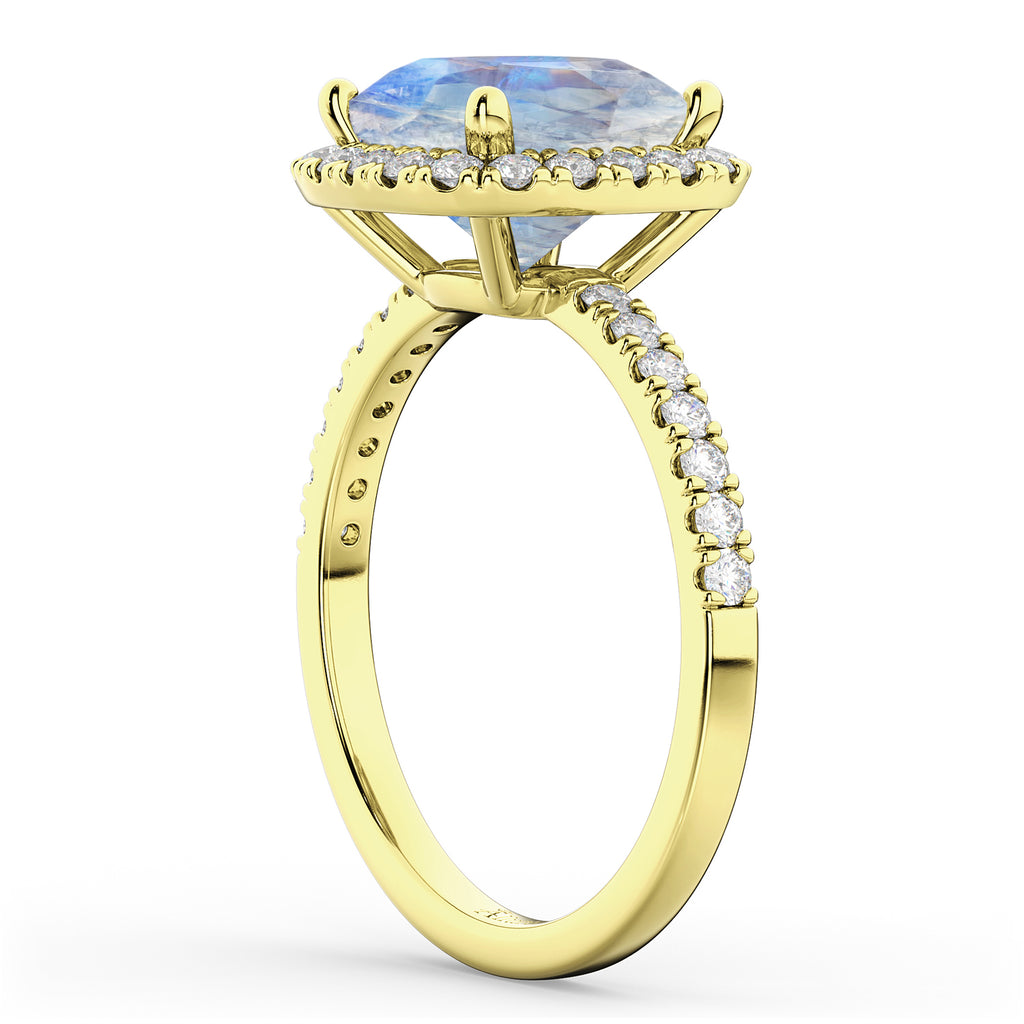 Cushion Cut Halo Moonstone & Diamond Engagement Ring 14k Yellow Gold (3.11ct)