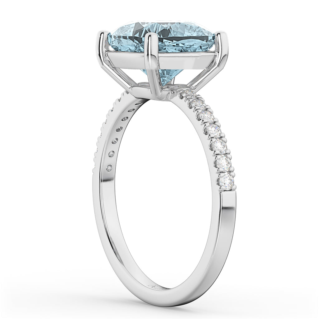 Cushion Cut Aquamarine & Diamond Engagement Ring 14k White Gold (2.81ct)