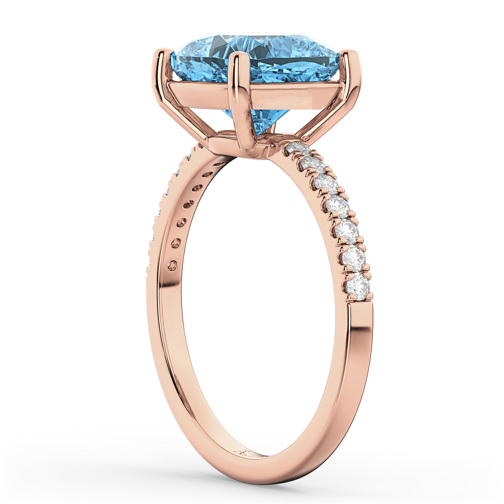 Cushion Cut Blue Topaz & Diamond Engagement Ring 14k Rose Gold (2.81ct)
