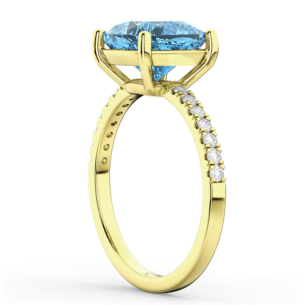 Cushion Cut Blue Topaz & Diamond Engagement Ring 14k Yellow Gold (2.81ct)