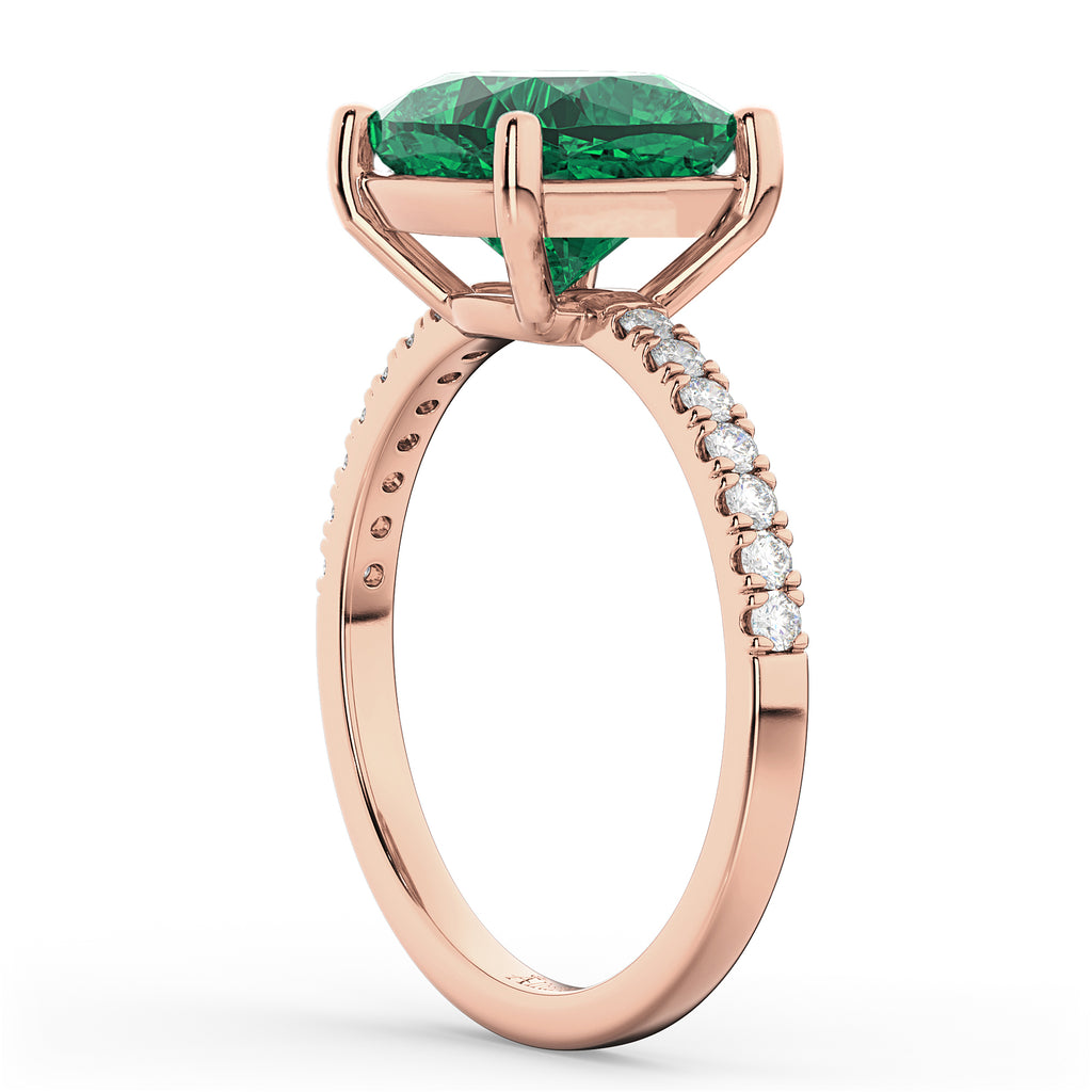 Cushion Cut Emerald & Diamond Engagement Ring 14k Rose Gold (2.81ct)